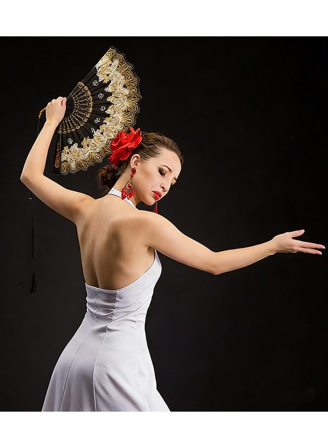 هابي دي مجموعة مروحتين إسبانيتين، مراوح يدوية قابلة للطي، مناسبة لأزياء رقص العشرينيات، هدايا فلامنكو إسبانية، دعائم تصوير، حفلات، زخارف (أحمر، ذهبي) - Image 4